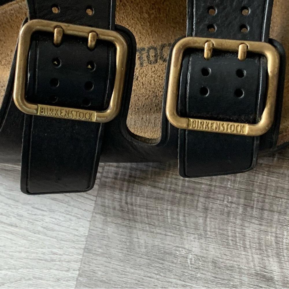 Birkenstock Arizona Bold Leather Two Straps in Black Sandals Size 39 - Picture 5 of 15